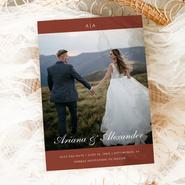 Reserva La Fecha Clásico Monograma Elegante Guión Dos Boda de fotos (Subido por el creador)