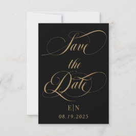 Reserva La Fecha Clásico Monograma Negro y Dorado para Foto de Boda