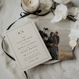 Reserva La Fecha Clásico Negro y Monograma Ecru en Foto