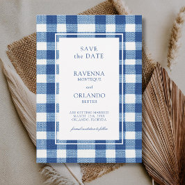 Reserva La Fecha Clásico Plaid de Bodas Azul Marino y Azul Bebé