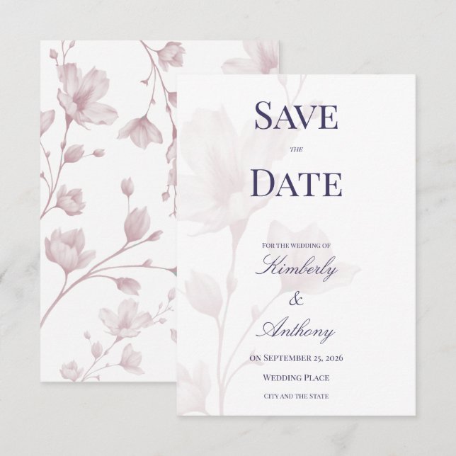 Reserva La Fecha Clásico Romántico Rosa Polvorienta Floral Boda (Anverso / Reverso)