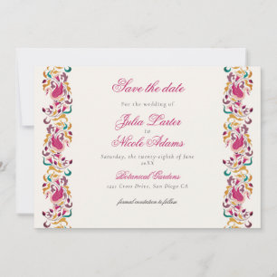 Reserva La Fecha Clásico Rosa Verde Amarillo Floral Cisne Pájaro Bo
