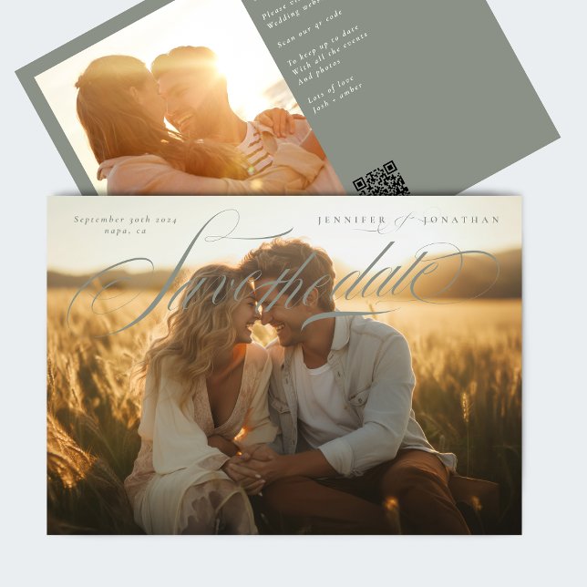 Reserva La Fecha Clásico Verde Gris Código QR Dos Foto (Subido por el creador)