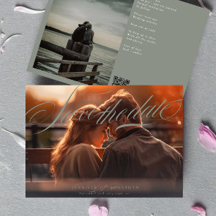 Reserva La Fecha Clásico Verde Gris Elegante Código QR Boda fotográ