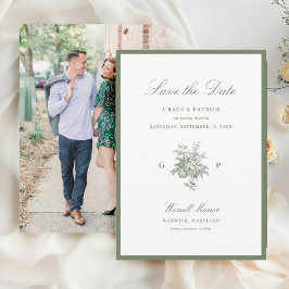 Reserva La Fecha Clásico Verde Salvia Monograma Boda Save the Date