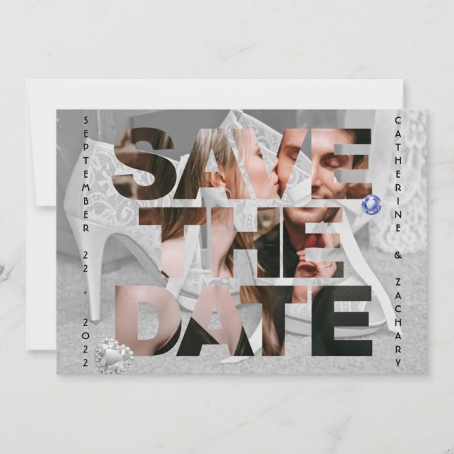 Reserva La Fecha Clásico Zapato de novia Diamond Heart Sapphire Bod (Anverso)