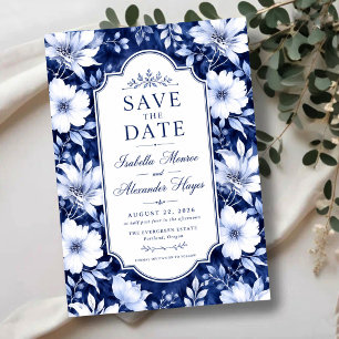 Reserva La Fecha Classic Blue and White Flotal Botanical