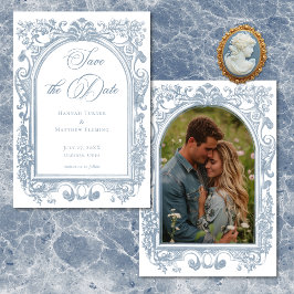 Reserva La Fecha Classic Elegant Blue Arch Frame Photo Wedding