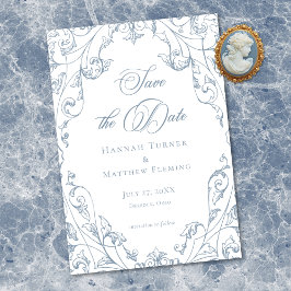 Reserva La Fecha Classic Elegant Dusty Blue Floral Frame Wedding