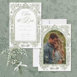 Reserva La Fecha Classic Elegant Sage Arch Frame Photo Wedding