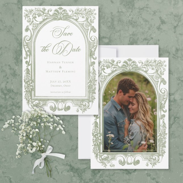 Reserva La Fecha Classic Elegant Sage Arch Frame Photo Wedding (Classic Elegant Sage Arch Frame Photo Wedding Save The Date)