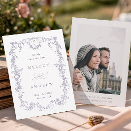 Reserva La Fecha Classic French Victorian Blue Floral Wedding Photo