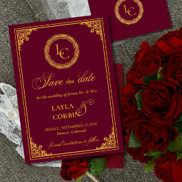 Reserva La Fecha Classic Gold Frame Royal Monogram Wedding