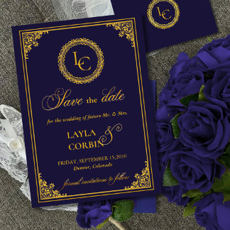 Reserva La Fecha Classic Gold Frame Royal Monogram Wedding