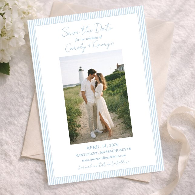 Reserva La Fecha Classic Light Blue Striped Summer Coastal Wedding (Subido por el creador)
