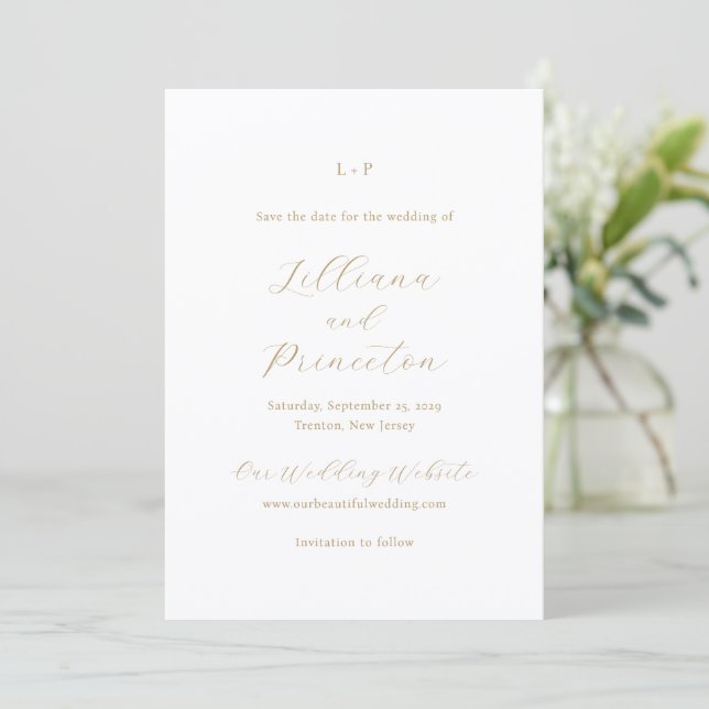 Reserva La Fecha Classic Neutral Monogram Elegant Wedding (Anverso de pie)