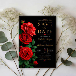 Reserva La Fecha Classic Red Rose Elegant Black and Gold Floral