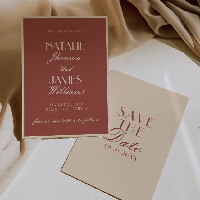 Reserva La Fecha Classy Auburn Beige Old Money Fancy Wedding (Subido por el creador)