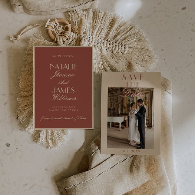 Reserva La Fecha Classy Auburn Cream Old Money Photo Wedding (Subido por el creador)