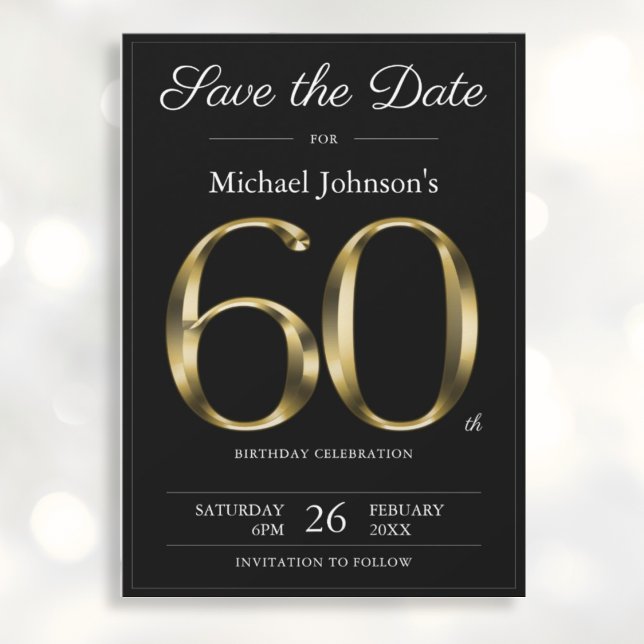 Reserva La Fecha Classy Black and Gold 60th Birthday Party (Mockup View)