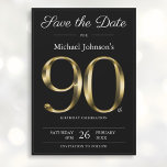 Reserva La Fecha Classy Black and Gold 90th Birthday Party<br><div class="desc">Classy Black and Gold 90th Birthday Party Save the Date. Sencillo pero elegante cumpleaños guardar la tarjeta de fecha con el hito del año de nacimiento en un sólido efecto de texto dorado! Se trata de una plantilla editable que podría utilizarse tanto para hombres como para mujeres. Contáctame si tienes...</div>