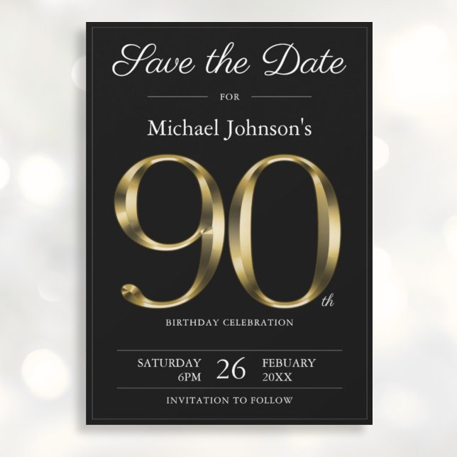 Reserva La Fecha Classy Black and Gold 90th Birthday Party (Mockup View)