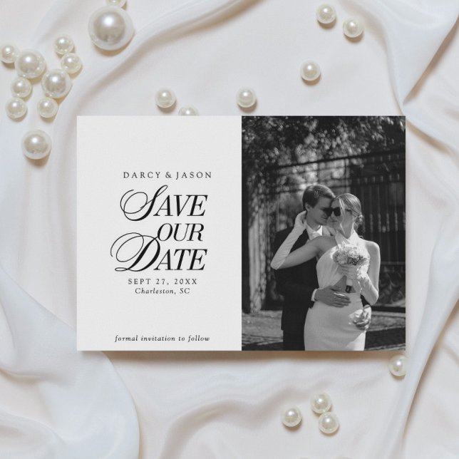Reserva La Fecha Classy Black and White Elegant Save the Date Card (Subido por el creador)
