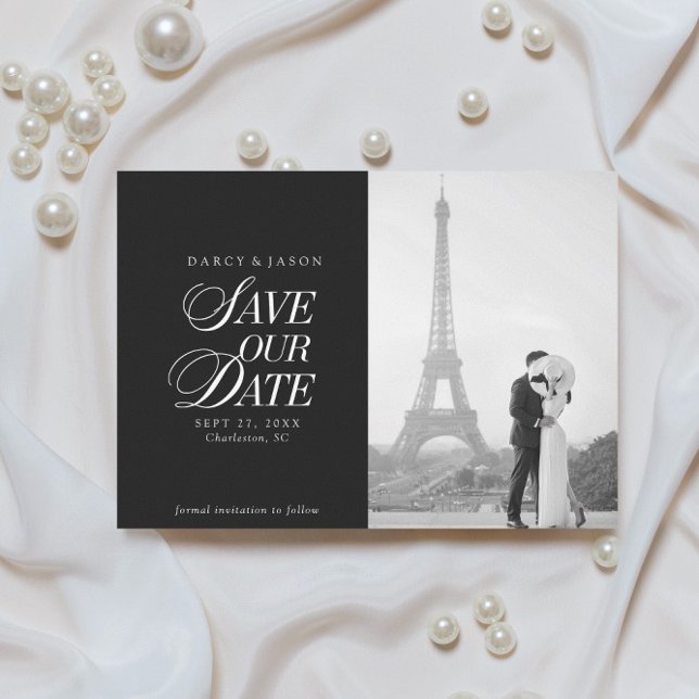 Reserva La Fecha Classy Black and White Elegant Save the Date Card (Subido por el creador)