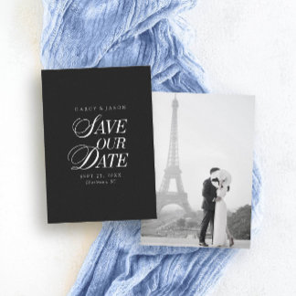 Reserva La Fecha Classy Black and White Elegant Save the Date Card