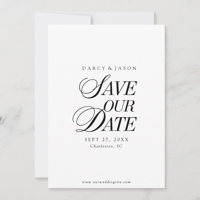 Reserva La Fecha Classy Black and White Elegant Save the Date Card (Anverso)