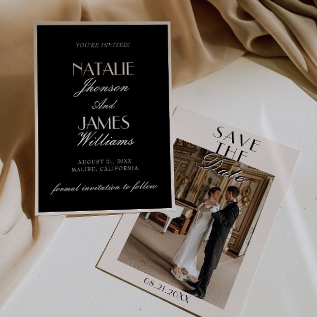 Reserva La Fecha Classy Black Cream Old Money Photo Wedding (Subido por el creador)