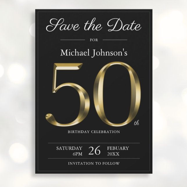 Reserva La Fecha Classy Black Gold Fiesta de cumpleaños número 50 (Mockup View)
