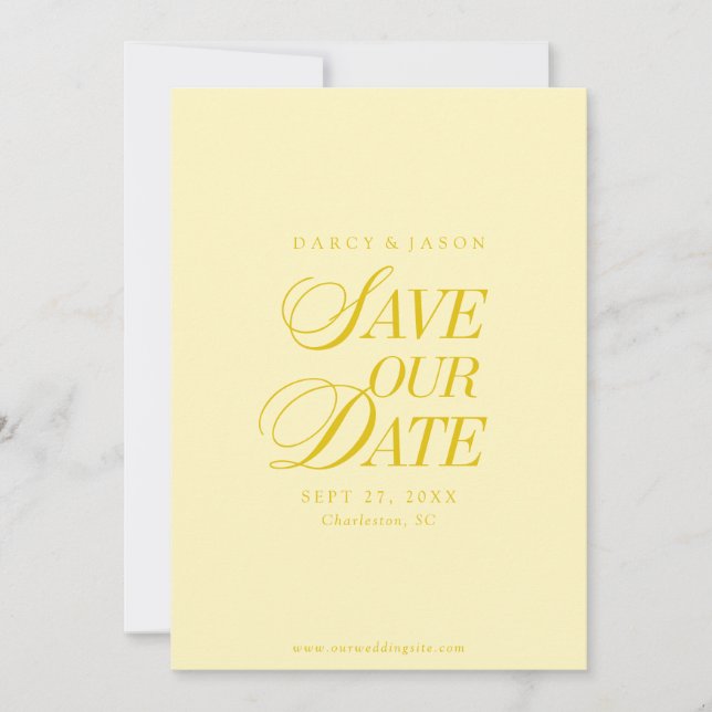 Reserva La Fecha Classy Butter Yellow Elegant Save the Date Card (Anverso)