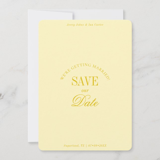 Reserva La Fecha Classy Butter Yellow Elegant Save the Date Card (Anverso)