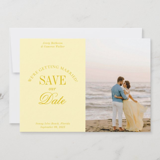 Reserva La Fecha Classy Butter Yellow Elegant Save the Date Card (Anverso)