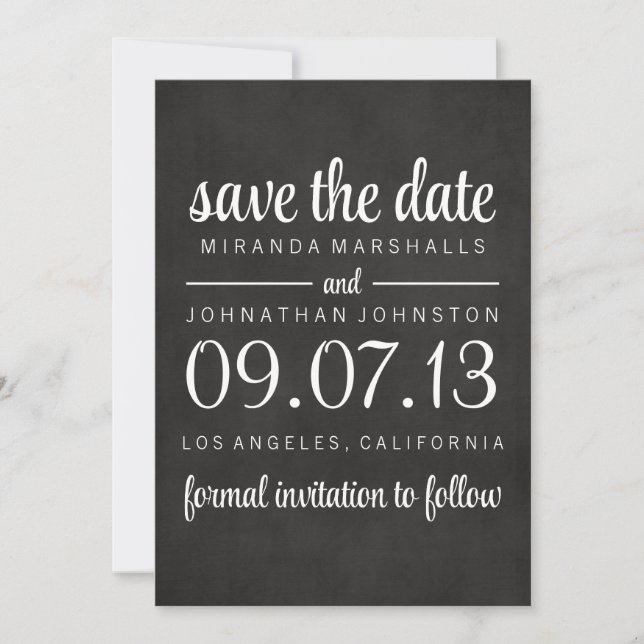 Reserva La Fecha Classy Chalkboard Photo Save the Date Invita (Anverso)