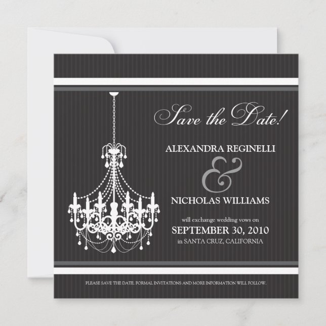 Reserva La Fecha Classy Chandelier Save the Date (negro/blanco) (Anverso)