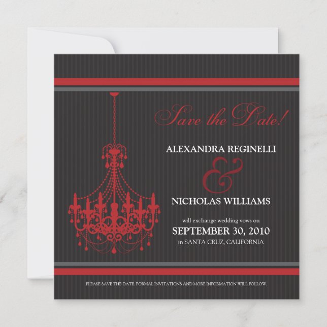 Reserva La Fecha Classy Chandelier Save the Date (negro/rojo) (Anverso)