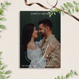 Reserva La Fecha Classy Elegant Black & White Photo Script Wedding