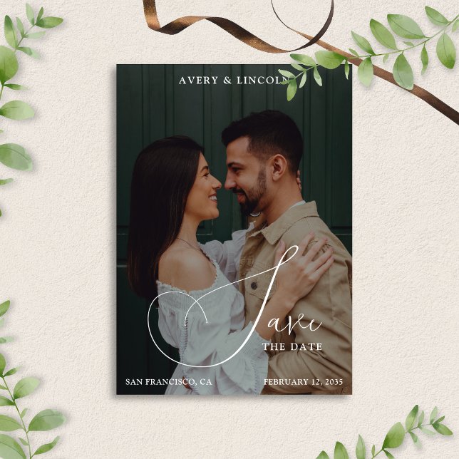 Reserva La Fecha Classy Elegant Black & White Photo Script Wedding (Subido por el creador)