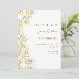 Reserva La Fecha Classy Gold Damask 40 cumpleaños