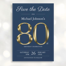 Classy Gold Navy Blue 80 cumpleaños