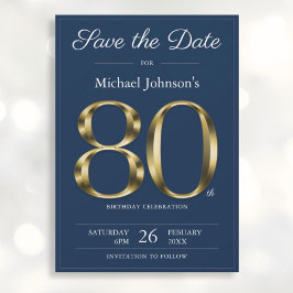 Reserva La Fecha Classy Gold Navy Blue 80 cumpleaños