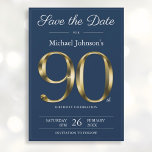 Reserva La Fecha Classy Gold Navy Blue 90th Birthday Party<br><div class="desc">Classy Gold Navy Blue 90th Birthday Party Save the Date. Sencillo pero elegante cumpleaños guardar la tarjeta de fecha con el hito del año de nacimiento en un sólido efecto de texto dorado! Se trata de una plantilla editable que podría utilizarse tanto para hombres como para mujeres. Contáctame si tienes...</div>