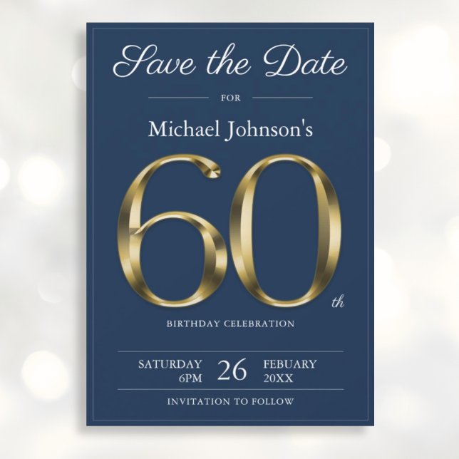 Reserva La Fecha Classy Gold Navy Blue Fiesta de cumpleaños número  (Mockup View)