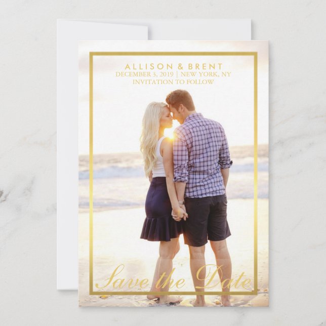 Reserva La Fecha Classy Gold Save the Date Photo Card (Anverso)