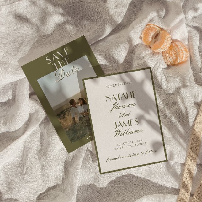 Reserva La Fecha Classy Olive Green Old Money Classic Photo Wedding (Subido por el creador)