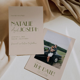 Reserva La Fecha Classy Olive Green Old Money Retro Photo Wedding