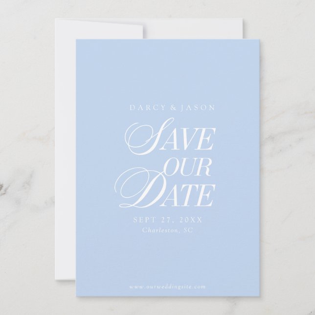Reserva La Fecha Classy Pastel Blue Elegant Save the Date Card (Anverso)