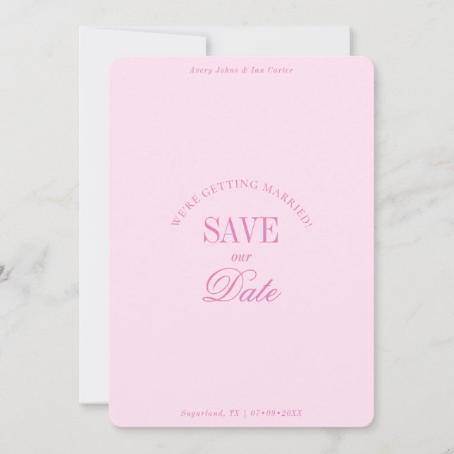 Reserva La Fecha Classy Pastel Pink Elegant Save the Date Card (Anverso)